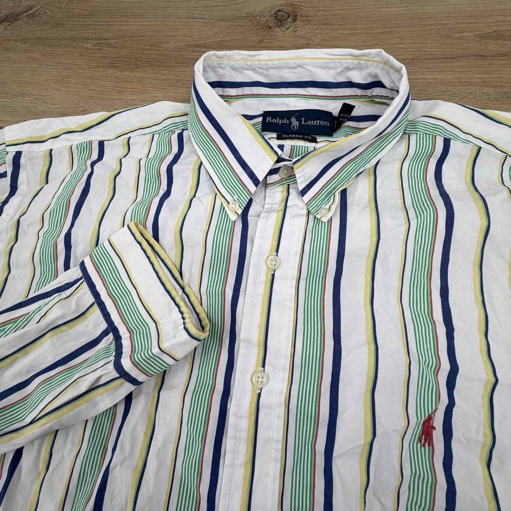 Polo Ralph Lauren Classic Fit Button Down Shirt Mens XXL 18 White Multicolor